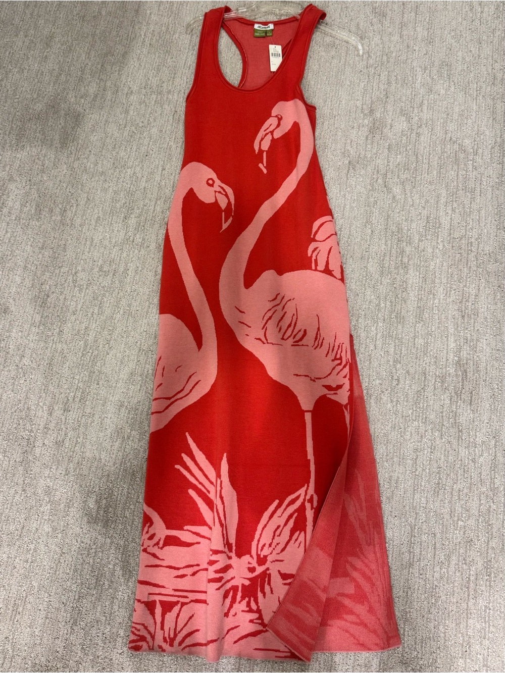 Coral Orange and Pink Racerback Midi Dress with Pink Flamingo Print